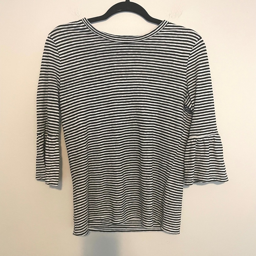 Frame Striped linen Bell sleeve top XS coastal classic minimalist preppy
